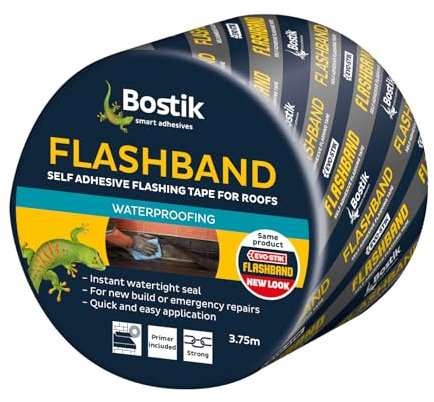 Bostik Flashband Self Adhesive Flashing Tape for Roofs Grey - 150mm x 3.75m - Provides an Instant Watertight Seal - Complete With Primer
