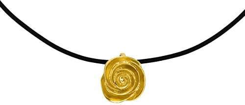 Rosen Anhänger Silber Goldschmiedearbeit (Sterlingsilber 925 vergoldet) inklusive Kautschuk Collier mit Verlängerungs-Kettchen