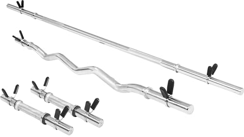 GORILLA SPORTS® Hantelstangen Set - Langhantelstange 170cm, SZ Curlstange 120cm, 2 Kurzhantelstangen 35cm, 30 mm, 8 Sternverschlüsse/Federverschlüsse, Verchromt - Langhantel Set, Kurzhantelset