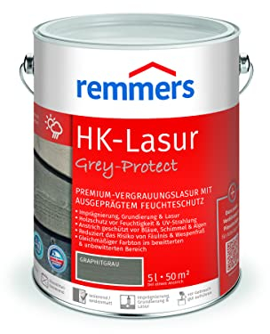 Remmers HK-Lasur 3in1 Grey-Protect graphitgrau, 5 Liter, Holzlasur aussen, 3n1: Imprägnierung, Grundierung & Lasur, Holzschutz vor Feuchtigkeit & UV-Strahlung