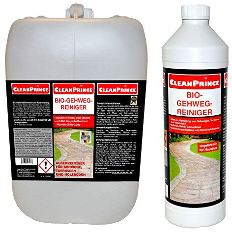 6 Liter CleanPrince Bio Gehweg Reiniger Terrasse Terrassenplatten reinigen Außenreiniger Steine Steinreiniger | Achtung, Pflanzen sterben ab