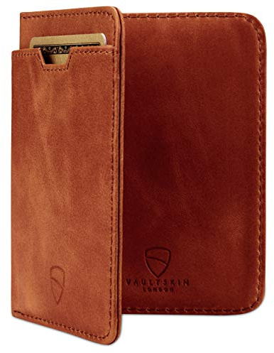 Vaultskin City Slim Leder Geldbörse Herren, Mini Portmonee, RFID (Cognac)