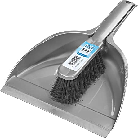 Elliott Dustpan and Brush Set, Durable Plastic Pan with Rubber Lip for easy pick up, Soft Nylon Fibres Ideal for Indoor Cleaning including Carpets, BPA Free in a Silver Colour