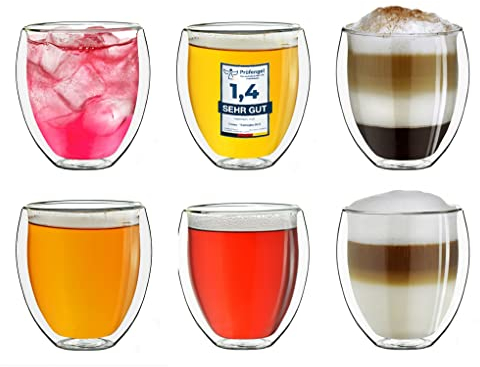Creano Set di 6 Vetro Termico XXL a Doppia Parete, Grande Bicchiere da Bere Resistente al Calore in Vetro Borosilicato, Vetro per caffè/tè | 400ml
