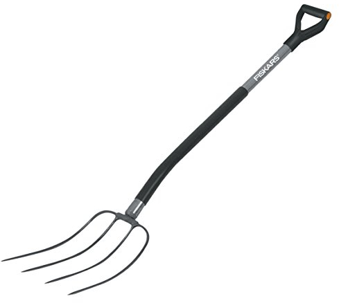 Fiskars Dunggabel, Mist- und Heugabel mit 4 Zinken, Länge: 137 cm, Hochwertige Borstahl-Zinken, Grau/Schwarz, Ergonomic, 1001695