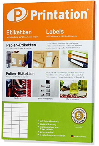 Printation Etiketten 70 x 36 mm weiß A4-240 Adressetiketten selbstklebend 70x36 auf 10 A4 Blätter 3x8-24 Adressaufkleber bedruckbar pro A4 Bogen - Internetmarke DHL Post 3475 3490