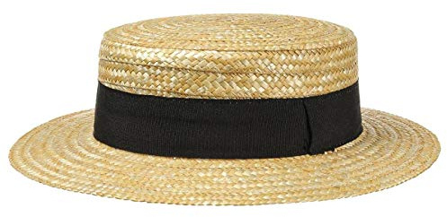 fiebig Cappello da gondoliere Donna e Uomo | Cappello da Sole in 100% Paglia | Boater Made in Italy | Cappello di Paglia per la Primavera e L'Estate | Cappello con Nastro