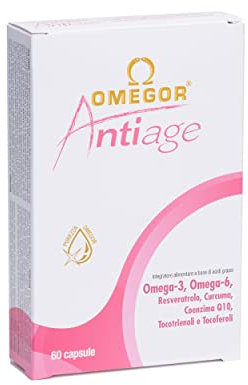 OMEGOR Antiage | Skin Supplement | Omega 3 EPA/DHA and Omega 6 GLA | Resveratrol, Turmeric, Alpha Lipoic, Coenzyme Q10, Tocotrienols | 60 Capsules