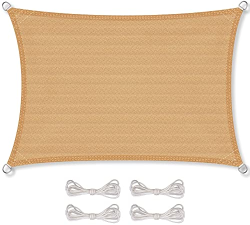 CelinaSun Sonnensegel inkl Befestigungsseile Premium HDPE wetterbeständig atmungsaktiv Rechteck 2 x 4 m Sand beige