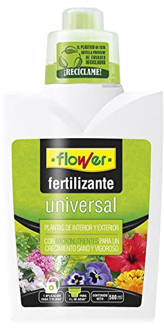 Flower - Fertilizante Líquido Universal 500 ml | Crecimiento Sano y Vigoroso | Complejo Vitamínico | Ideal para Plantas de Interior y Exterior, 10x6.2x19 cm, Abono Líquido
