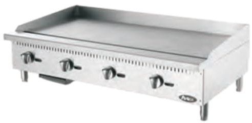 Atosa CookRite ATMG-48 48 Countertop Griddle | Flat Top Grill Hot Plate with Standby Pilots and Grease Drawer for Food Truck | Manual Controlled, Stainless Steel, 4 Burner 120,000 BTU, Liquid Propane