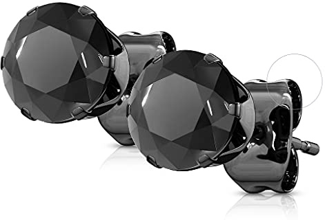 Bungsa Silberne Ohrstecker mit Zirkonia Kristall Stein rund Edelstahl 1 Paar für Damen (Ohrstecker Ohrringe Ohrhänger Creolen Ohrschmuck Ohrklemmen Damen Frauen Herren Mode)