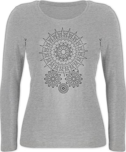 Langarmshirt Damen - Kunst - Boho Mandala Yoga Namaste - XXL - Grau meliert - Outfit Yoga-Bekleidung Wellness Blumen Shirt Oberteile Yoga-Kleidung Meditation Mandala. Oberteil Outfits Yoga-Kleidung,