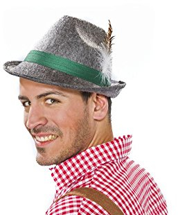 Herren Trachtenhut grau mit Feder Sepplhut Oktoberfest Hut Bayern Karneval