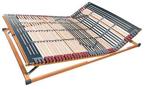 7 Zonen Lattenrost Rhodos® KF, Kopf- und Fußteil verstellbar, 44 Leisten, Triokautschukkappen, Querholme BUCHE massiv, Mittelgurt, fertig montiert, TÜV/GS Gesichert Geprüft ID 1111212908, 140 x 200 cm
