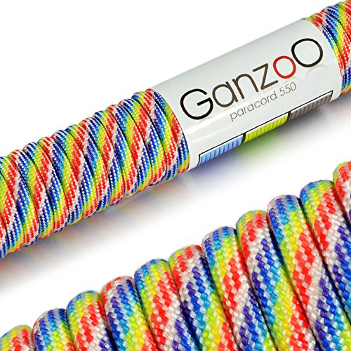 Ganzoo Paracord 550 Seil Rainbow 4mm Schnur Typ 3, Nylon & Polyester, ideal für Basteln von Hundeleine Halsband Armband/Camping Survival und Outdoor 30 Meter Allzweckseil 7 Innenstränge