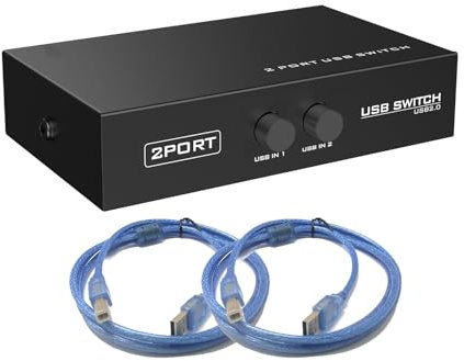 SIENOC 2 Port Fach USB 2.0 Sharing Switch Umschalter Schaltkasten | Switch Box Hub für PC Computer Scanner Drucker OVP (2 Port Switch mit Kabel)