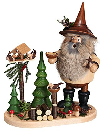 Drechselwerkstatt Uhlig DWU | Handgefertigter Waldwichtel | Traditionelles Räuchermännchen aus dem Erzgebirge | Weihnachtsdeko | 26 cm | Vogelfreund