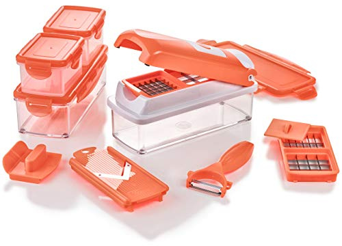 Genius Nicer Dicer Smart | 15 Piezas | Neon de Color Naranja | Todo de Schneider | Cortador de Frutas y Verduras