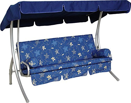 ANGERER Hollywoodschaukel Trend blau geblümt | Gartenschaukel Made in Germany, Schaukel zum Sitzen, Liegen und Entspannen, inklusive Bett-Funktion, einfache Montage