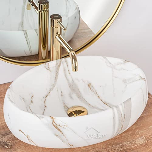 ECOLAM® Aufsatzwaschbecken LAVA LINDA 48 x 34 cm glamour matt Handwaschtisch Waschbecken Waschschale Marmor-Effekt Steinimitation oval