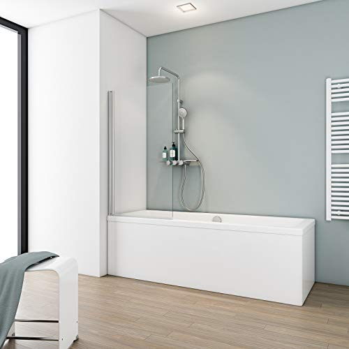 Schulte parete per vasca da bagno 70 x 130 cm, alluminio naturale, montaggio per incollare, vetro da bagno, anta girevole 180° contro la parete, vetro di sicurezza 5 mm trasparente, guarnizione
