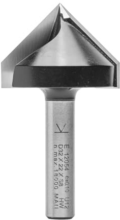 ENT 12054 V-spårfräs och bokstavsfräs i hårdmetall, skaft (S) 8 mm, diameter (D) 32 mm, NL 22 mm, E 90°, SL 32 mm