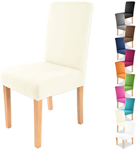 Gräfenstayn® Stretch-Stuhlhusse Charles - runde und eckige Stuhllehnen - bi-elastische Passform mit Öko-Tex Siegel Standard 100: „Geprüftes Vertrauen“ (Creme)