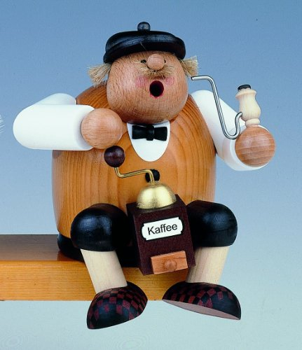 KWO Olbernhau Räuchermann Kantenhocker-Kaffeesachse, 15 cm, Mehrfarbig