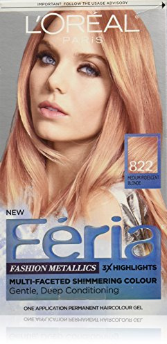 L'Oreal Paris Feria Multi-Faceted Shimmering Permanent Hair Color, 822 Rose Gold (Medium Iridescent Blonde), Pack of 1, Hair Dye