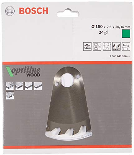 Bosch Professional Kreissägeblatt Optiline Wood (für Holz, 160 x 20 x 2,6 mm, 24 Zähne, Zubehör Kreissäge), Grau