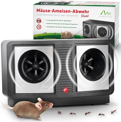 Gardigo Mäuse-Ameisenabwehr Dual, Ungeziefer, Schädlingsbekämpfung | 30-65kHz, Mäuse vertreiben durch Ultraschall, regelbare Frequenz, Mäuseschreck und Ameisenabwehr ideal zur Nagetierbekämpfung