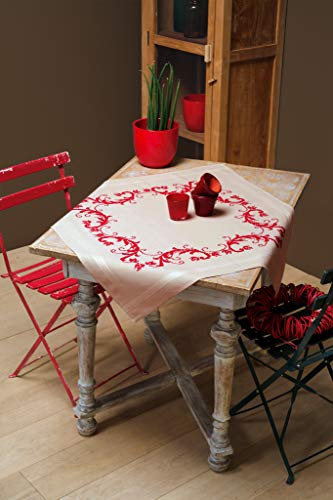 VERVACO Kreuzstich Stickpackungen Tischdecke Rote Dekoration Stickdecken Vorgezeichnet Basteln Erwachsene Kreativ Set Vorgedruckte Decke Sticken 80 x 80 cm Stickset DIY Sticken Set