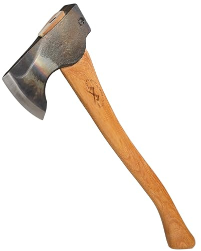 COUNCIL TOOL Wood-Craft Pack Axe - 2 lb Camping Axe, 19 Hickory Handle with Leather Sheath, Made in The USA - WC20PA19C