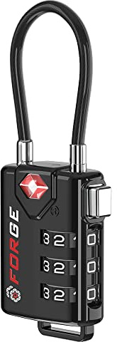 Forge TSA Approved Luggage Locks, Open Alert Cable Lock, Black, 1 Pack
