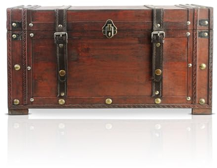 Brynnberg Schatztruhe groß mit Schloss 50x25x28cm Koffertruhe Holztruhe Schatzkiste Vintage-Look Piraten Schatzsuche Holz massiv braun Kolonialstil Schatulle Bauernkasse Holz Piratentruhe Geldtruhe