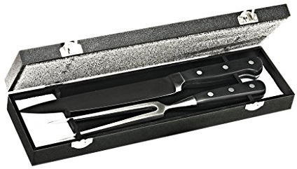 CRISTALICA Tranchierbesteck Tranchierset Edelstahl Fleischmesser und Gabel 2 Teiliges Geschenkset in Schwarzer Bo X