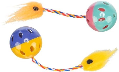 TRIXIE Rasselbälle-Set mit Spielschwanz - 2 Stück - ideal für Katzen - Kunststoff - bunt - ø 4 cm - 4165