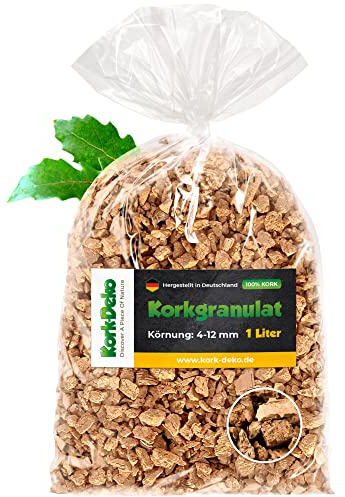 1 Liter Korkgranulat, GROB (3-12 mm) (Kork-Substrat, Kork-Schrot) für Terrarien (Reptilien), Terrariensubstrat (Späne, Einstreu, Bodengrund) oder Dekoration/Modellbau