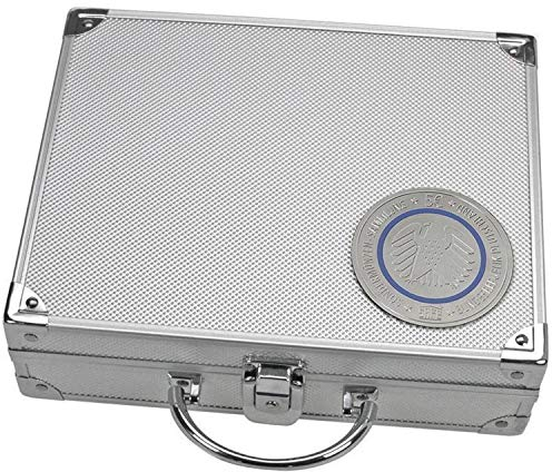SAFE 238 Aluminium Münzkoffer für 210 St. 5 Euro Münzen + 6 königsblauen Tableaus 6328 SP - Format: 250 x 215 x 70 mm