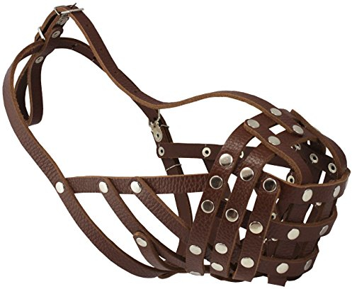 Secure Leather Mesh Basket Muzzle #14 Brown - Boxer, English Bulldog (Circumference 13, Snout Length 3) by Dogs My Love (English manual)