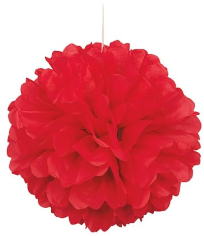Unique Ruby Red Solid Hanging Tissue Pom Pom - 16 (1 Count) - Vibrant Paper Decor for Parties, Celebrations & Events