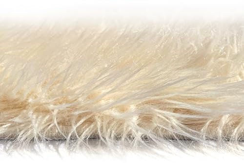 LA Hand-Woven Hand-Tufted Natural Faux Sheepskin Faux Fur Lambskin Solid Soft Plush Rectangular Large Natural Feel Animal Hide 6-Feet-by-9-Feet Polyester Made Area Rug Carpet Rug Cream Beige Colors
