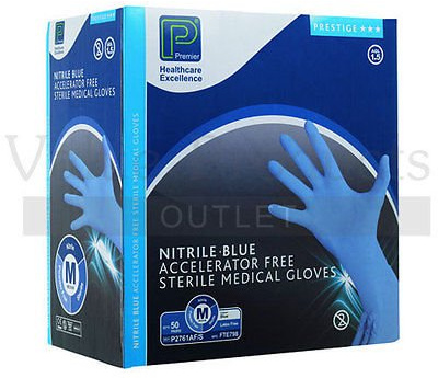 Shermond P2762AF/S Guantes de nitrilo estériles sin polvo, tamaño 9/grande, color azul (paquete de 100)