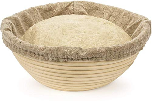 MEETOZ 8 inch Round Banneton Brotform Bread Dough Proofing Rising Rattan Handmade Basket with Linen Liner Cloth - 20 x 8cm