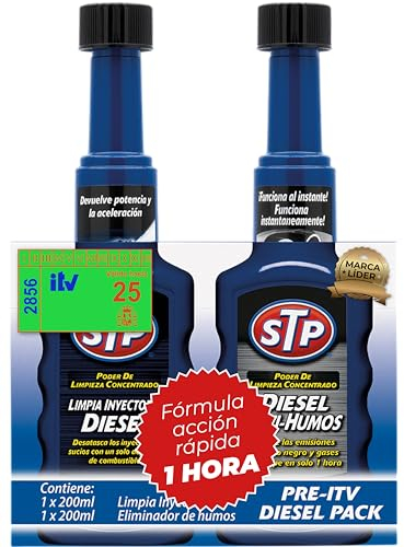 STP - PACK PRE-ITV DIÉSEL - Limpia inyectores diésel + Antihumos diésel - Reduce emisiones, ahorra combustible y recupera el rendimiento, 200 ml, El embalaje puede variar