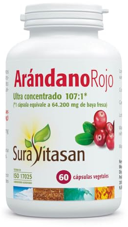 SURA VITASAN Arándano Rojo 60 Cápsulas – Extracto Ultra Concentrado 600 mg 107:1 con PACs y Vitamina C – Salud de las Vías Urinarias y Sistema Inmunitario
