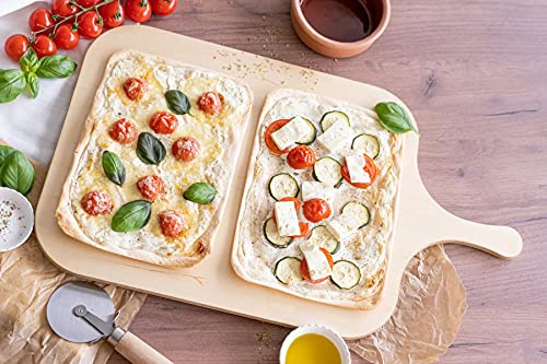 Eli Flammkuchenbrett – Servierbrett, Pizzateller & Schneidebrett aus stabilem Birkenholz – rustikales Pizzabrett/Holzteller für Pizza, Pita, Pinsa, Zwiebelkuchen – Handmade in Germany Größe L