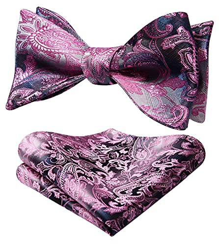 HISDERN Fluga för män, självknutna rosetter, slips och näsduk, set, klassisk paisley-fluga för affärer, smoking, bröllopsfest, bal med presentask, en storlek