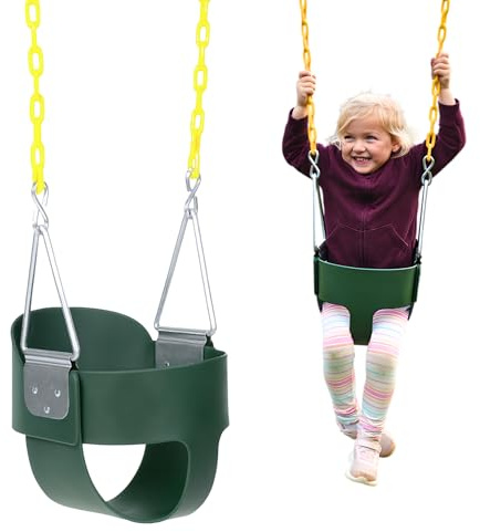Eastern Jungle Gym Heavy-Duty High Back Full Bucket Toddler Swing Seat | Coated Swing Chains Fully Assembled | Green Swing Set Accessory